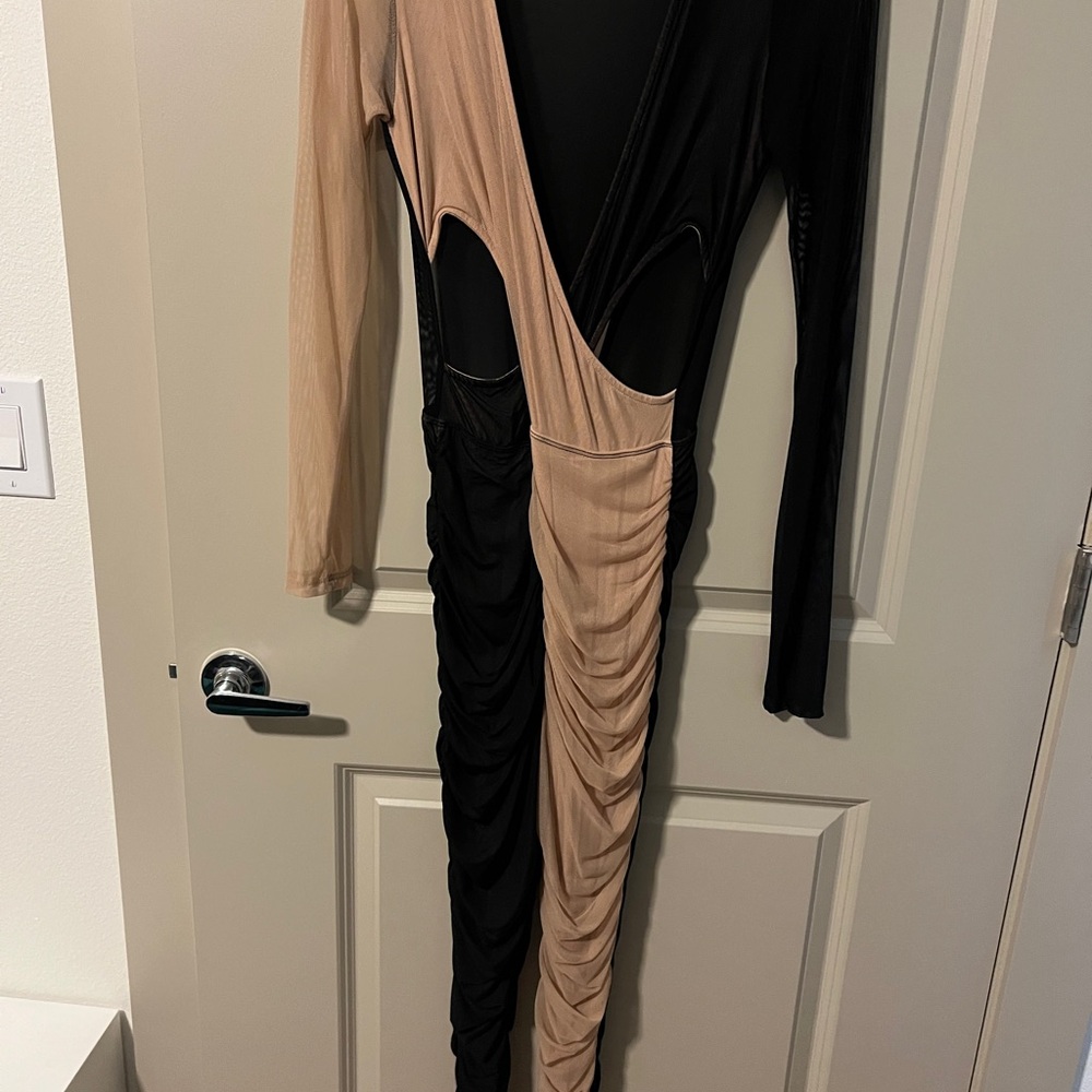 Chic Black and Tan Long Sleeve Dress
